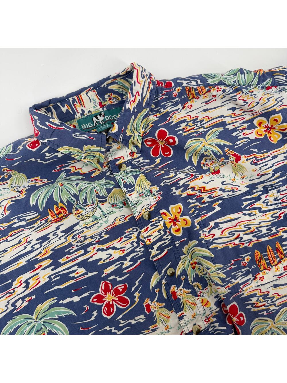 Big Dogs Hawaiian Shirt Men's Size‎ 1X/2X All Over Print Short Sleeve